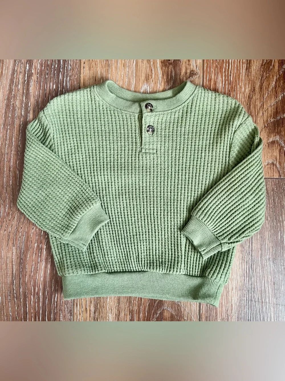 Old Navy Waffle Knit Sage Henley Top Size 6-12 Months